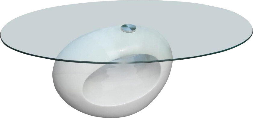 Salongbord med oval glassflate høyglans hvit