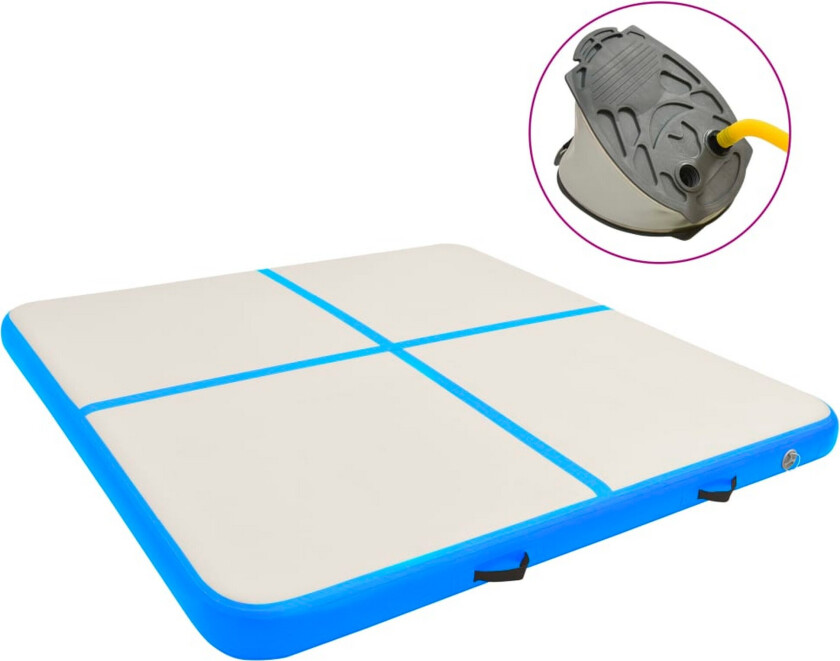 Oppblåsbar gymnastikkmatte med pumpe 200x200x15 cm PVC blå