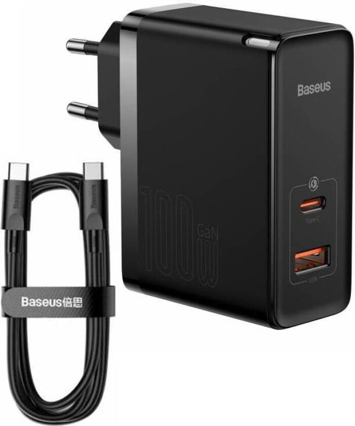 GaN USB-C + USB 100W + 1m cable (black)