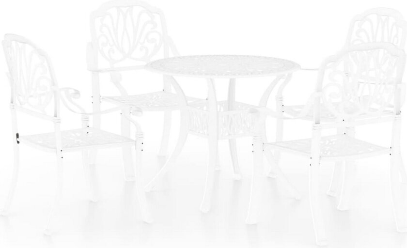 Bistrosett 5 deler støpt aluminium hvit
