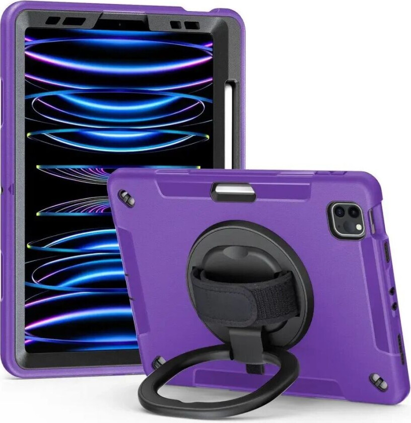 iPad Air 10.9-11" (2024-2020) / Pro 11" (2022-2018) Håndverksdeksel med Beskyttelsesfilm og Håndholder - Lilla