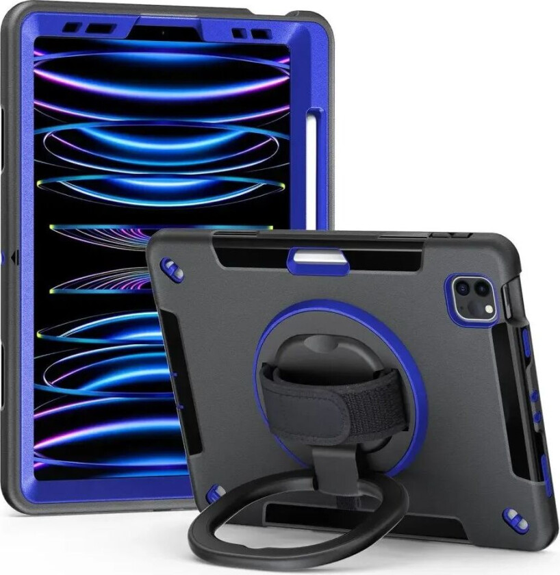 iPad Air 10.9-11" (2024-2020) / Pro 11" (2022-2018) Håndverksdeksel med Beskyttelsesfilm og Håndholder - Svart / Koboltblå