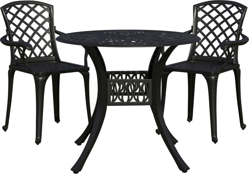 Bistrosett 3 deler støpt aluminium svart