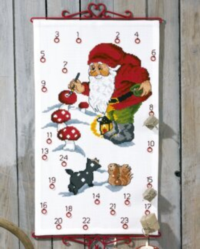 Broderisett Aida Julekalender Julenisse Maler 38x65cm