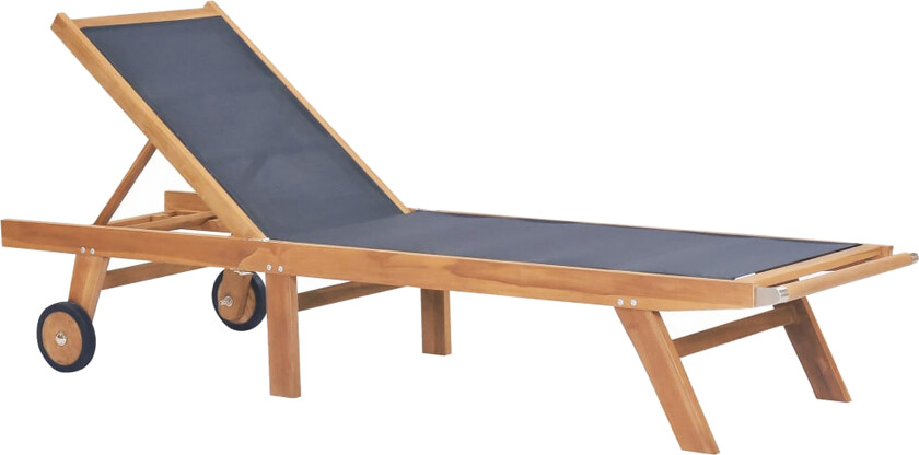 Foldbar solseng med hjul heltre teak og textilene