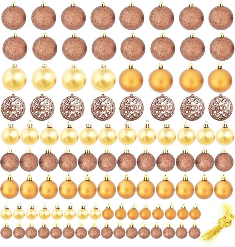 Julekulesett 3/4/6 cm 100 stk brun/bronse/gull