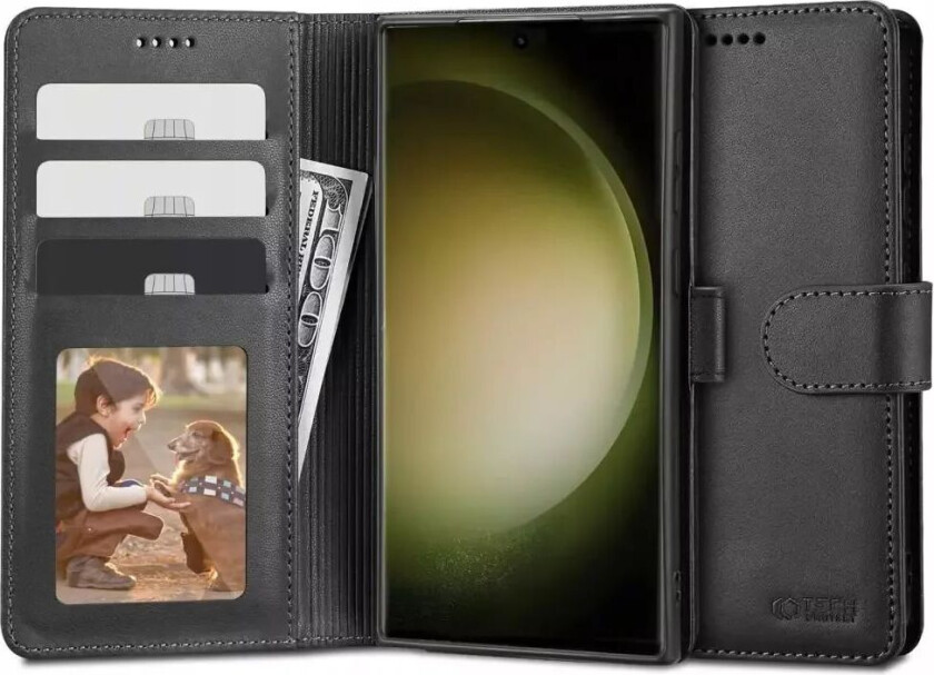 Tech-Protect Samsung Galaxy S23 Ultra Tech-Protect Lommebok Flip Deksel med Lommebok & Stativ Funksjon - Svart