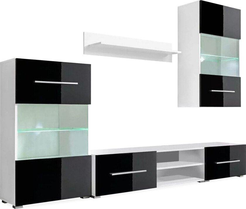 TV-møbel med skap og LED-lys 5 deler sort