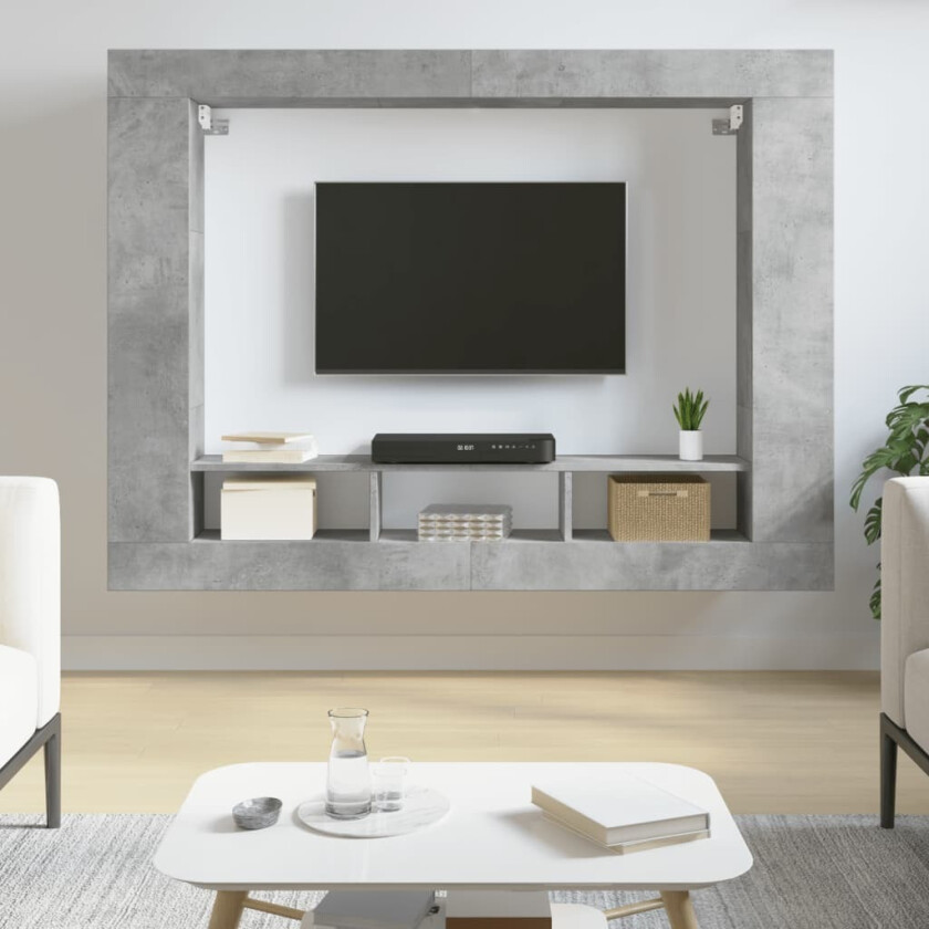 TV-benk betonggrå 152x22x113 cm konstruert tre