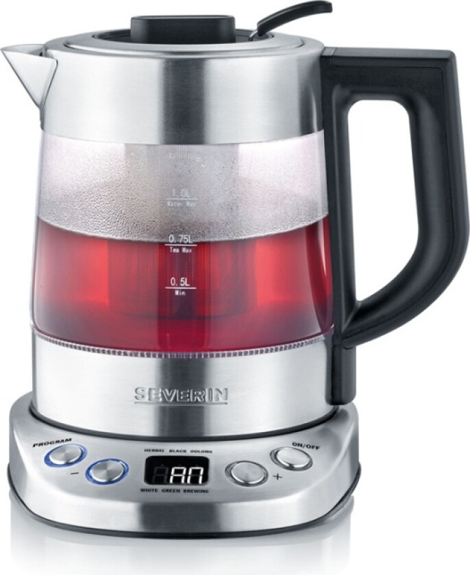 Severin WK 3473 Deluxe Mini - Temaskin/kjele - 1 liter - 2.2 kW - glass/brushed stainless steel/black