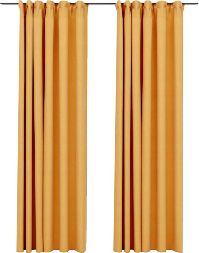 Lystette gardiner med kroker og lin-design 2 stk gul 140x245 cm