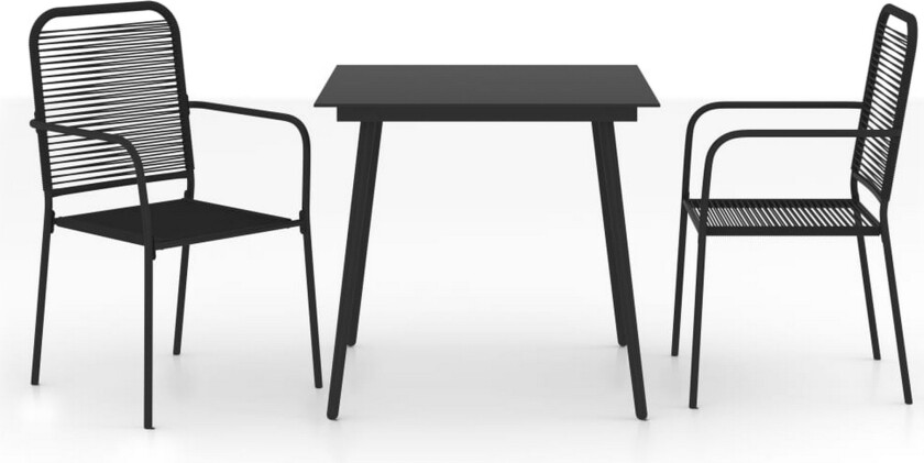 Utendørs spisestue 3 deler bomullstau og stål svart