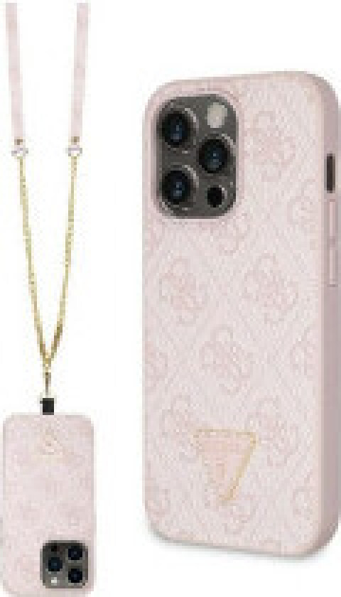 Guess iPhone 15 Pro Deksel Metal Logo Strass Crossbody Strap Rosa