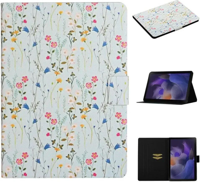 Samsung Galaxy Tab A9 Kunstskinn Deksel m. Stativfunksjoner & Kortholder - Små Blomster