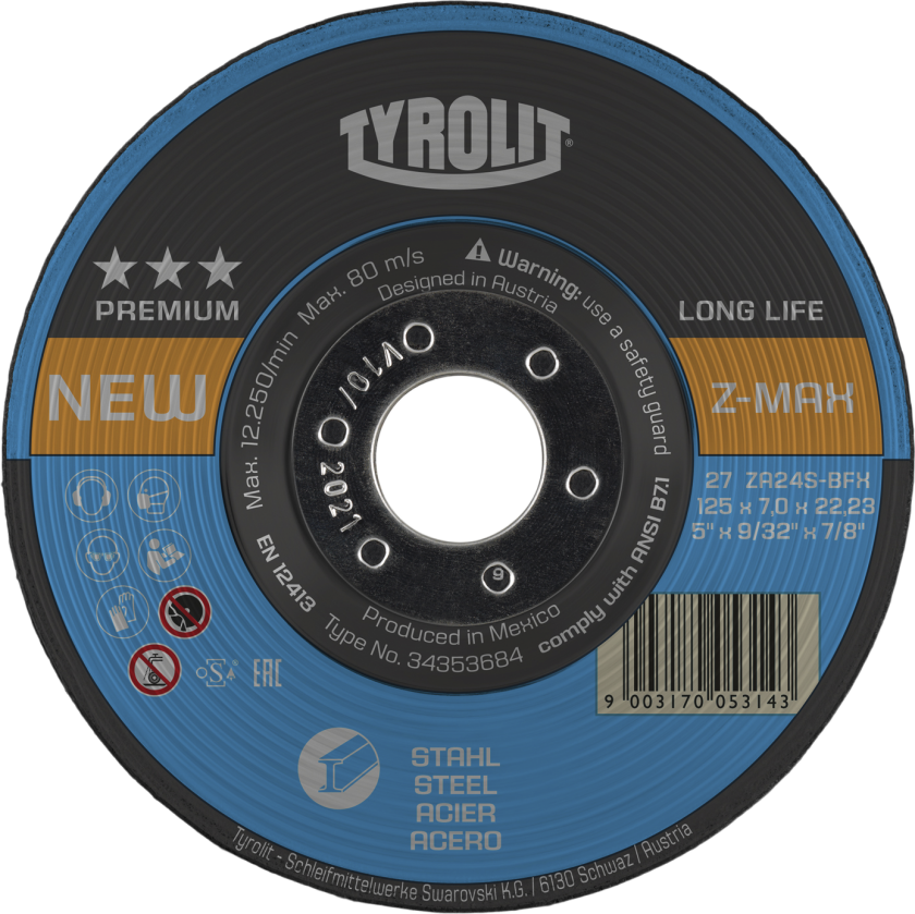 TYROLIT Premium*** Longlife Z-Max Skrubskive 125x7x22,23 Za24s-Bfx - (10 Stk.)
