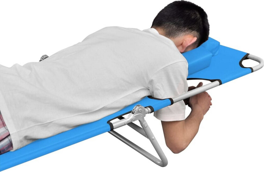 Sammenleggbar solseng med hodepute stål turkisblå