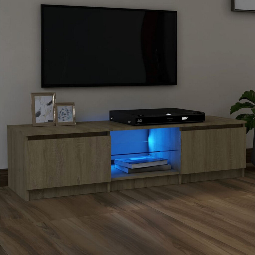 TV-benk med LED-lys sonoma eik 140x40x35,5 cm