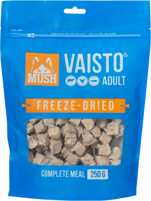 Vaisto Frysetørket Hundefôr Storfe, Kalkun og Laks 800 g