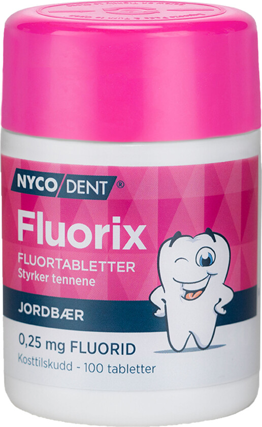 Fluorix m/ Jordbær 0,25 mg, 100 stk