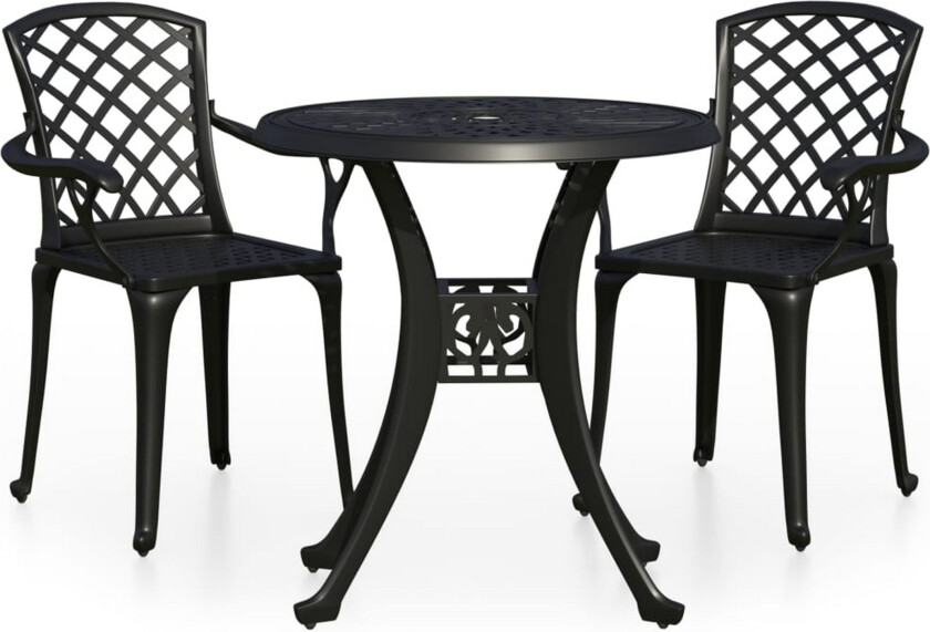 Bistrosett 3 deler støpt aluminium svart