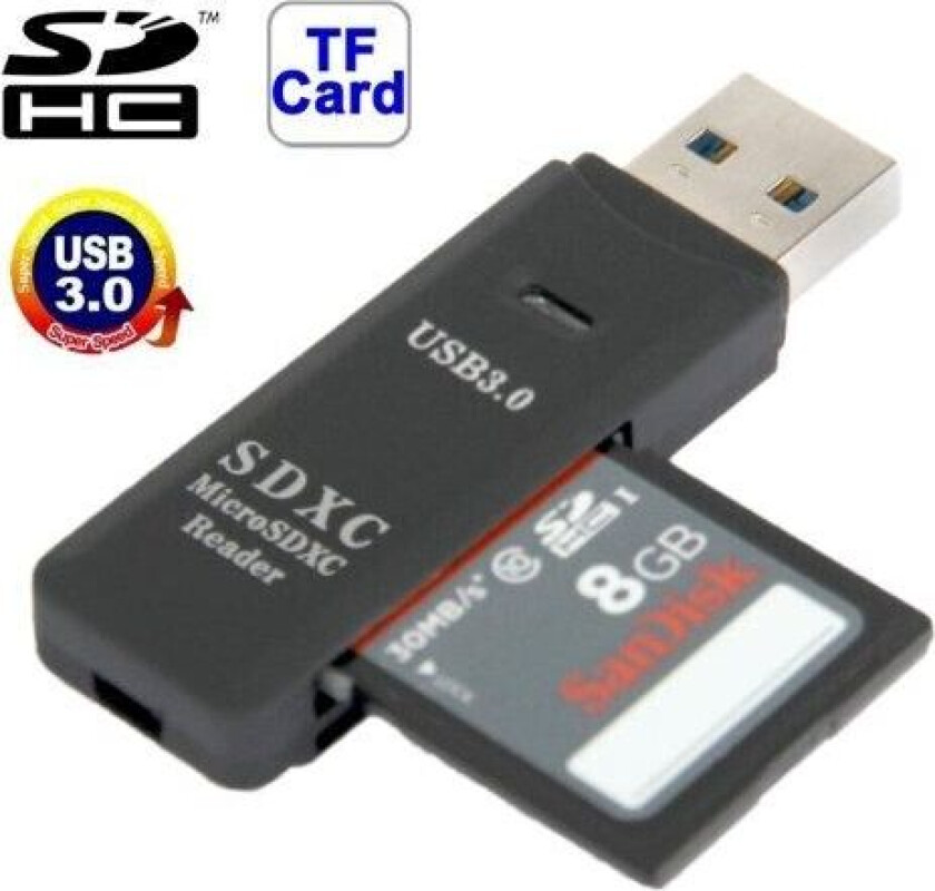 USB 3.0 kortleser for Micro-SD og SD(HC)