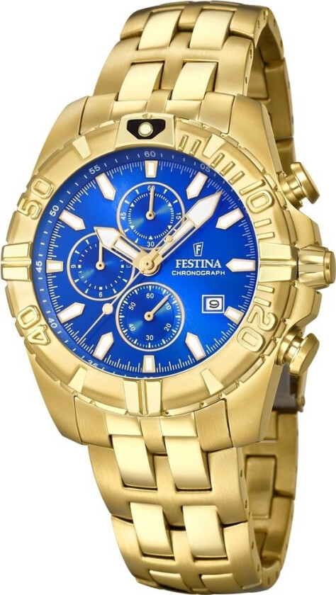 Chronograph F20356/2 - Kvarts - Gull - Herreklokker - Rustfritt stål - ledd m/pin - Mineral