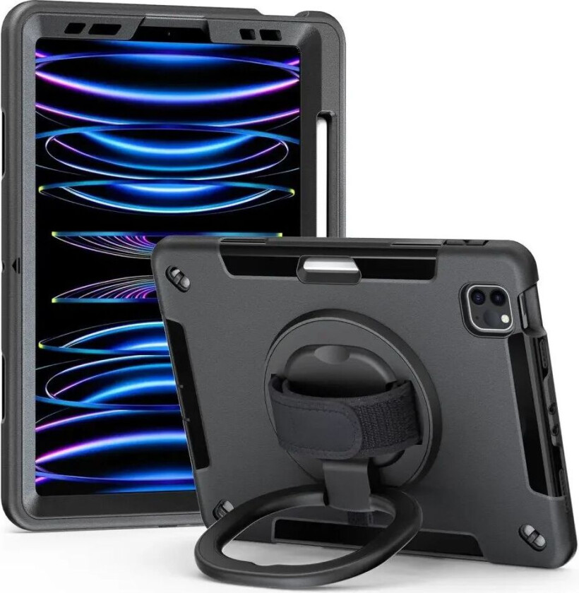 iPad Air 10.9-11" (2024-2020) / Pro 11" (2022-2018) Håndverksdeksel med Beskyttelsesfilm og Håndholder - Svart