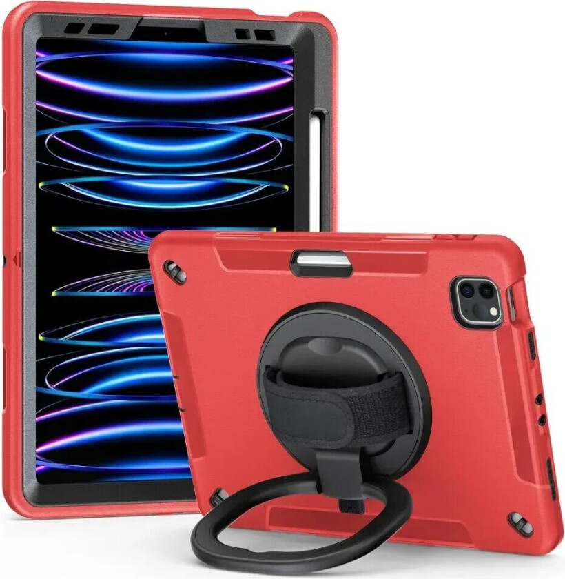 iPad Air 10.9-11" (2024-2020) / Pro 11" (2022-2018) Håndverksdeksel med Beskyttelsesfilm og Håndholder - Rød