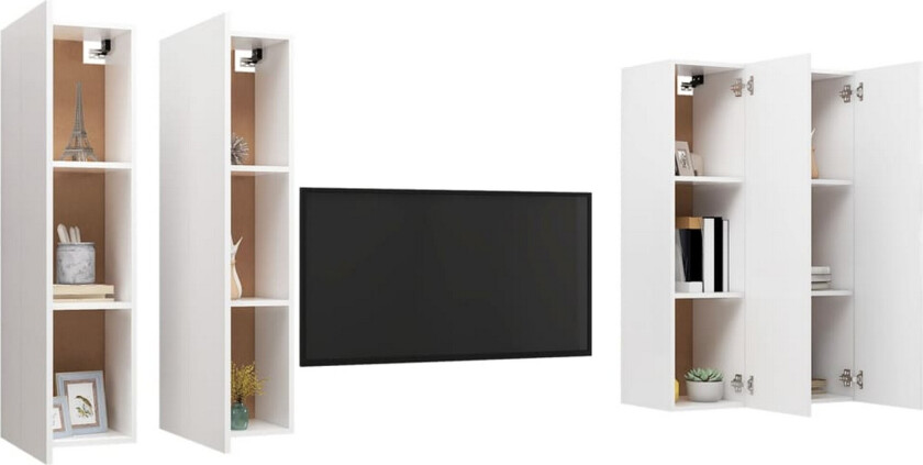 TV-benker 4 stk hvit 30,5x30x110 cm sponplate