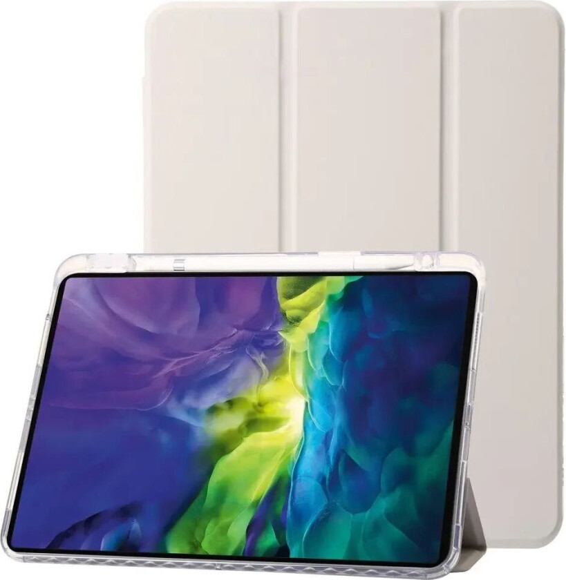 iPad Pro 13" (2024) Tri-Fold Kunst Skinn Deksel med Apple Pencil Holder - Creme
