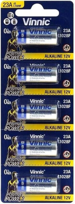 VINNIC BATTERIES FOR CAR REMOTE CONTROL 23A BLISTER 5 PCS L1028