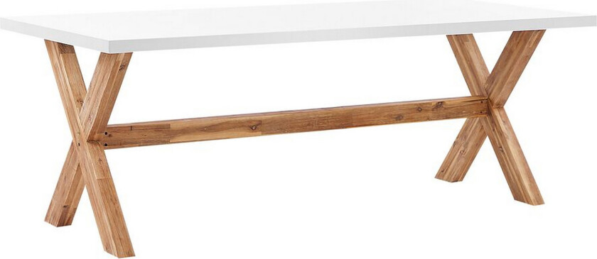 Utendørs spisebord Hvit Bordplate i betong Ben i lyst akasietre 200 x 100 cm 8 personer Hagemøbler Hagebord