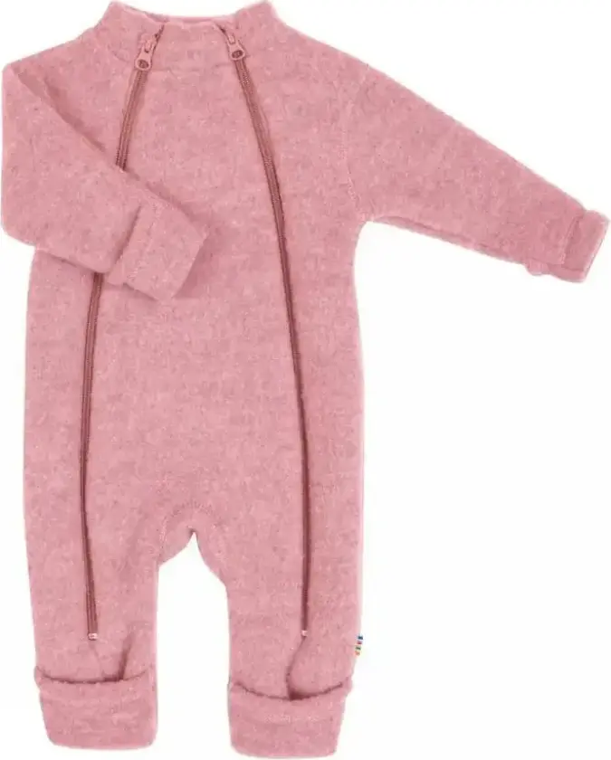 Rosa myke ulldrakt med glidelås | Joha | Baby | Støvete rosa | størrelse 60 | 100% Soft Ull til