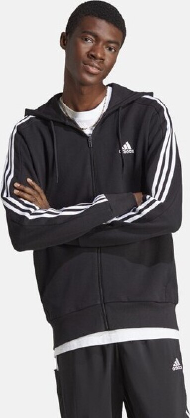 adidas Essentials French Terry 3-Stripes Full-Zip Hoodie, hettejakke, herre BLACK/WHITE