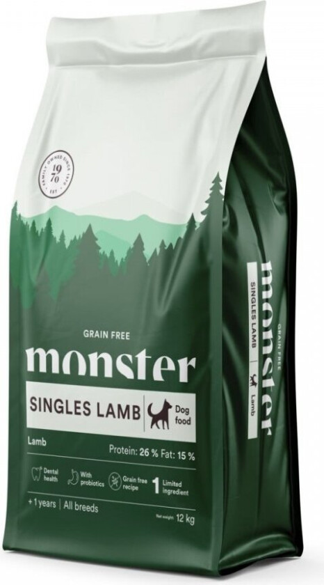 Monster Dog Adult All Breeds Grain Free Singles Lamb (12 kg)