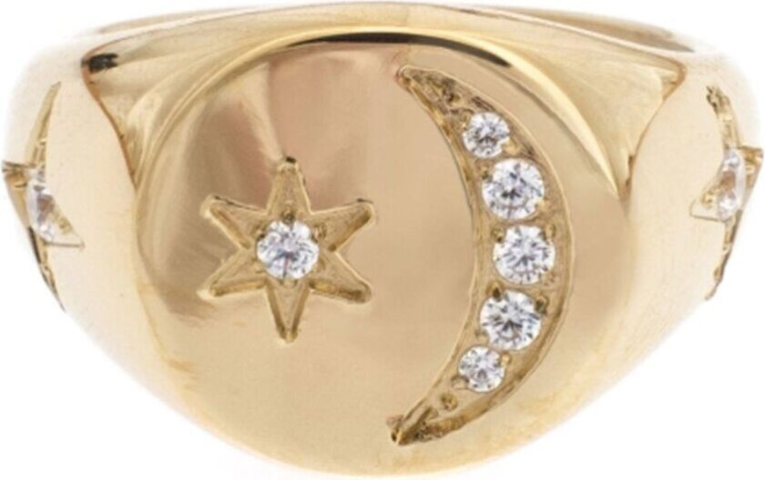 DARK Star & Moon Signet Ring With Crystals Size 1