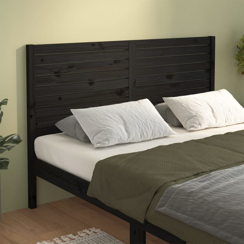 Sengegavl svart 146x4x100 cm heltre furu