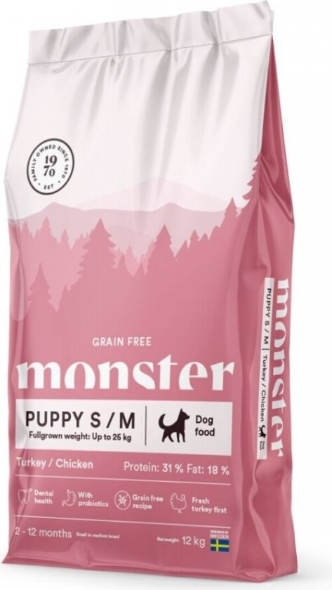 Monster Dog Puppy Small & Medium Grain Free Turkey & Chicken (12 kg)