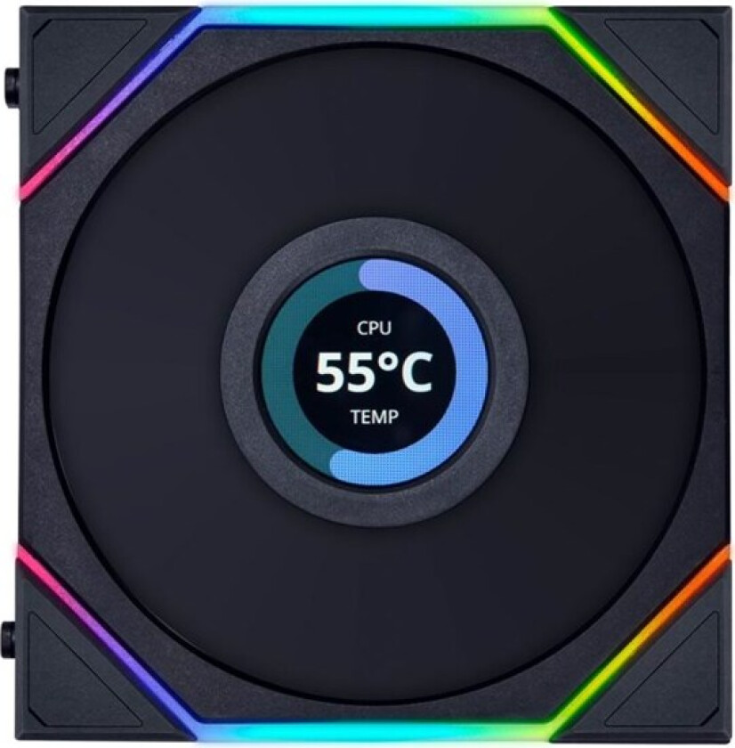 UNI FAN TL LCD 120 Reverse Blade - Kabinettvifte - 120mm - Svart med RGB LED-lys - 31 dBA