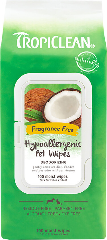 Bilde av Tropiclean Hypoallergenic Wipes til hund og katt 100 stk