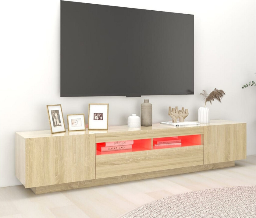 TV-benk med LED-lys sonoma eik 200x35x40 cm