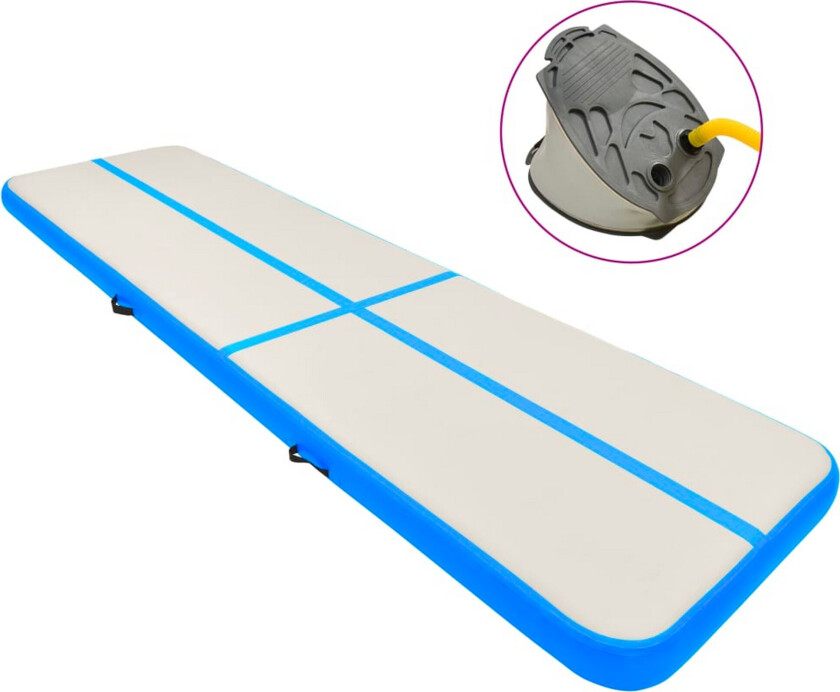 Oppblåsbar gymnastikkmatte med pumpe 600x100x20 cm PVC blå