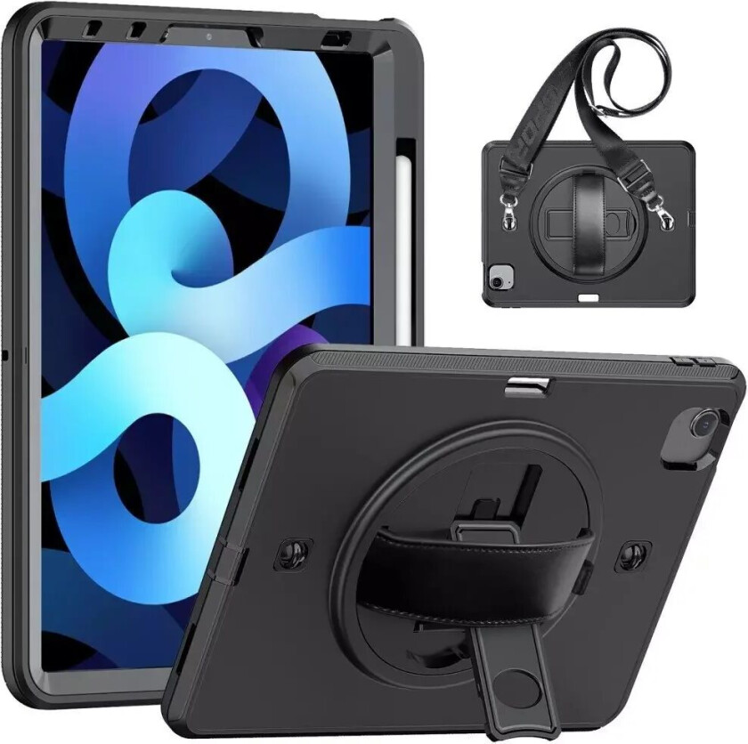 iPad Air (2022/2020) / Pro 11" (2022/2021/2020) Deksel m. Stativ, Skulderrem & Håndholder - Svart