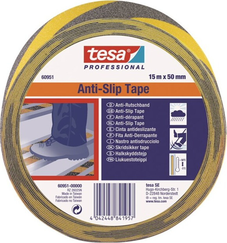 Tesa 60951 Antisklitape 15 m x 50 mm, gul/svart