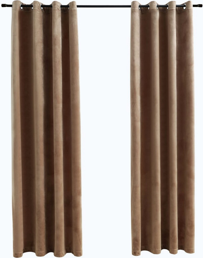 Gardiner med ringer 2 stk fløyel 140x225 cm - beige