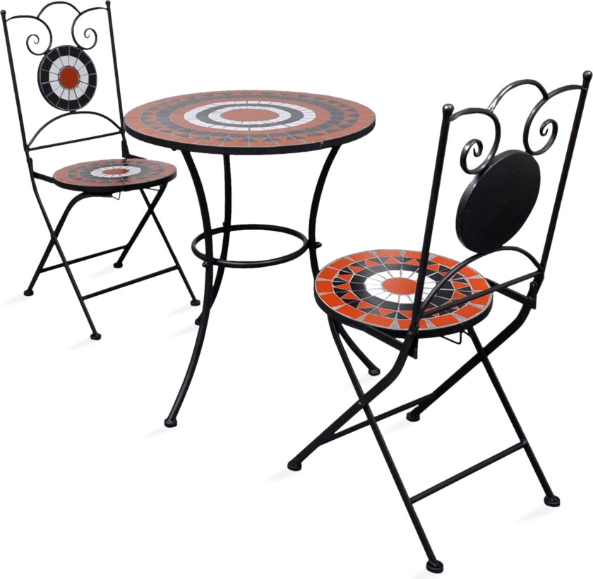 Bilde av Bistrobord 60 cm mosaikk med 2 stoler hvit/terrakotta