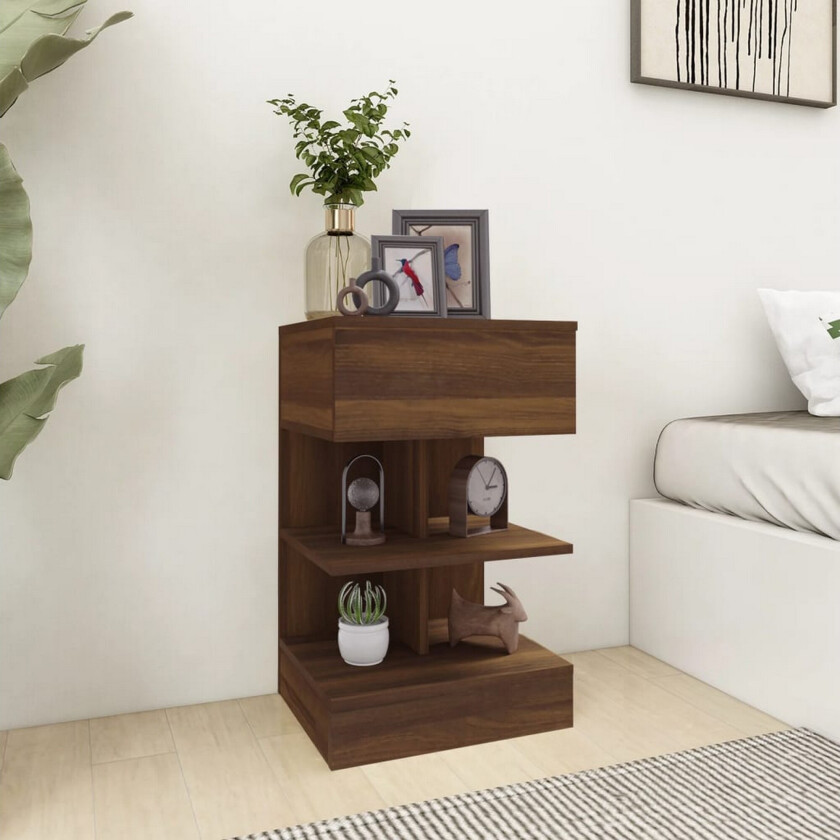 Nattbord 2 stk brun eik 40x35x65 cm konstruert tre