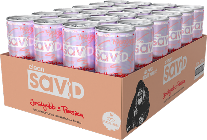 24 x Clean sav:D, 330 ml, Kreativ Jordgubb/Persika