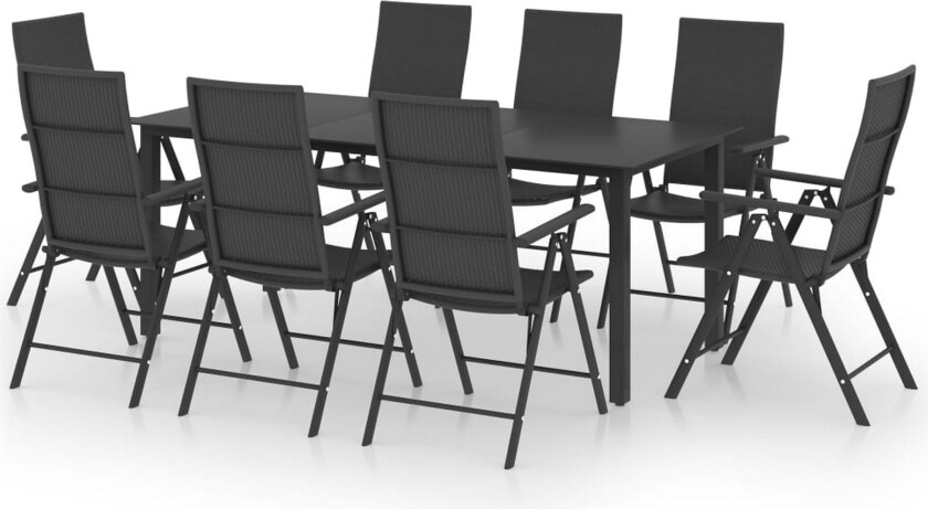 Utendørs spisestue 9 deler svart
