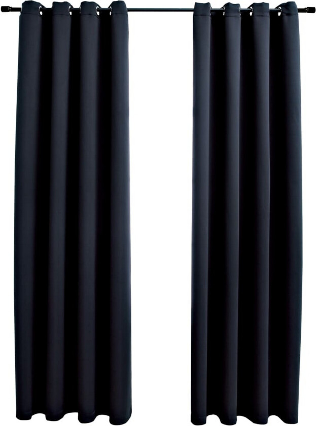 Lystette gardiner med metallringer 2 stk svart 140x175 cm